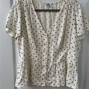 Old Navy Cream and Black Polka Dot Blouse